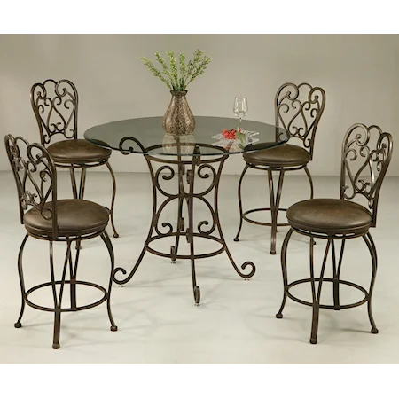 5 Piece Round Glass Top Table & 26" Counter Stool Set